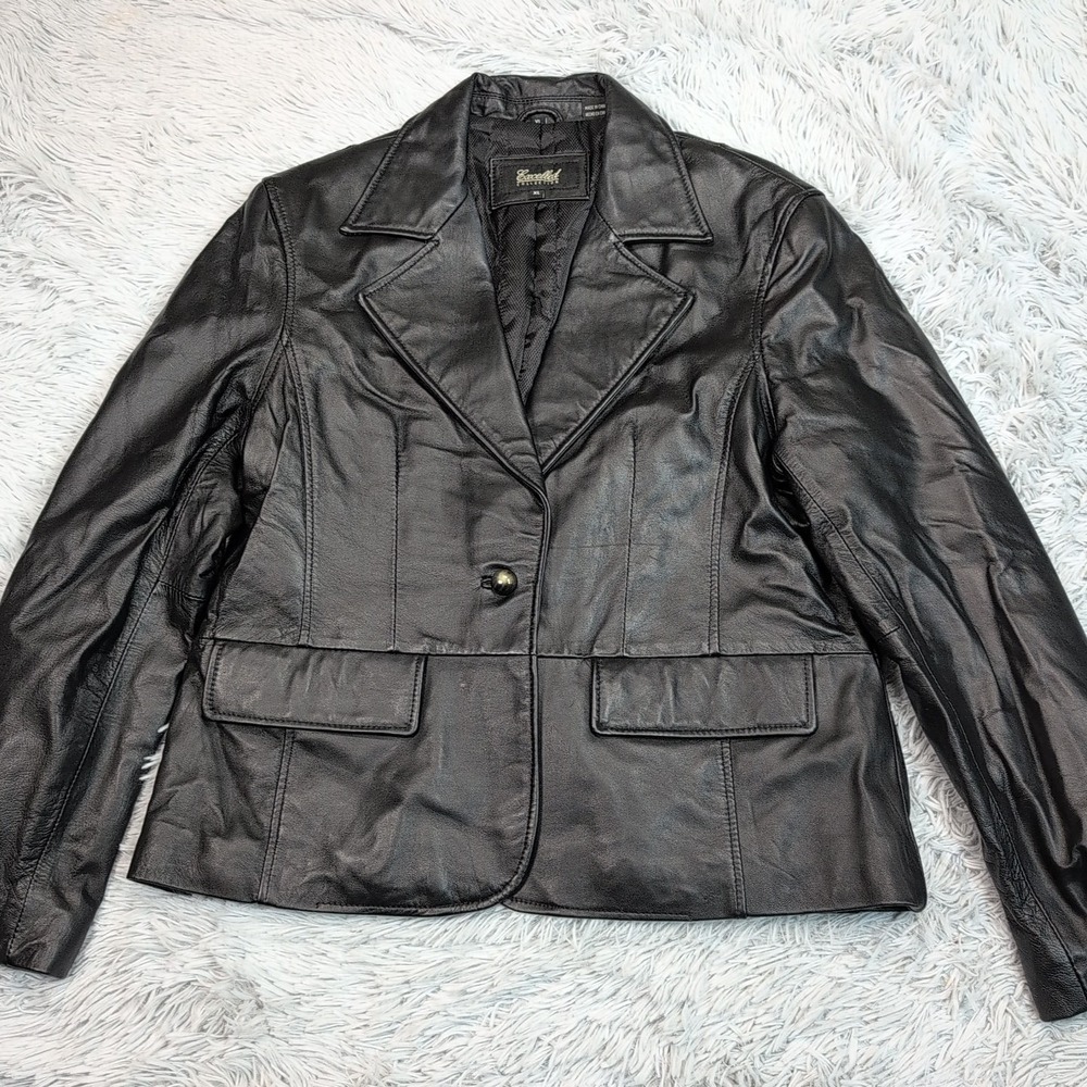 Excelled Collection Jacket‎ Womens XL Black Leather Coat Pockets Career Casual